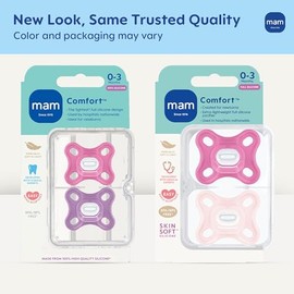 MAM Comfort - Chupetes para bebé, ligeros de silicona completa de una pieza para recién nacidos de 0 a 3 meses, pezón sin BPA, chupete fácil de limpiar, lo mejor para bebés amamantados, con estuche