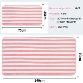 YURIRIA 4 PCS Toallas de Baño Absorbente Juego de Toalla de Lana Coral Grande Toalla de Mano para Baño, Hotel, SPA, Piscina, Deportes(Azul+Rosa)