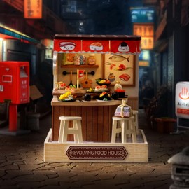 CUTEROOM DIY Miniature House Kit, Wooden Dollhouse Kit Mini House Making Kit with Furnitures and Dust Cover (Food House)