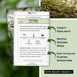 Sow Right Seeds - Thyme Seed for Planting - Non-GMO Heirloom Packet with Instructions for Easy Planting Your Kitchen Herb Garden - Indoor or Outdoor - Great for Hydroponics Growing - Culinary Herb (1)
