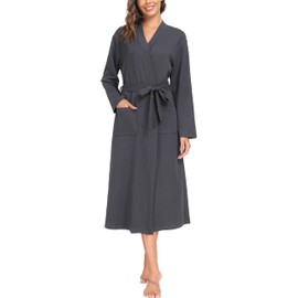 Sopesil Women Dressing Gown Waffle Full-Length Robe Lightweight Luxury Bathrobes Soft Loungewear Sleepwear Spa and Hotel for All Year Dark Grey,L