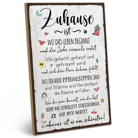 ARTFAVES Wall Picture Wooden Sign with Saying - Zuhause ist wo das Leben beginnt - Door Sign Retro Vintage Decorative Picture Gift - Family, Home, Love