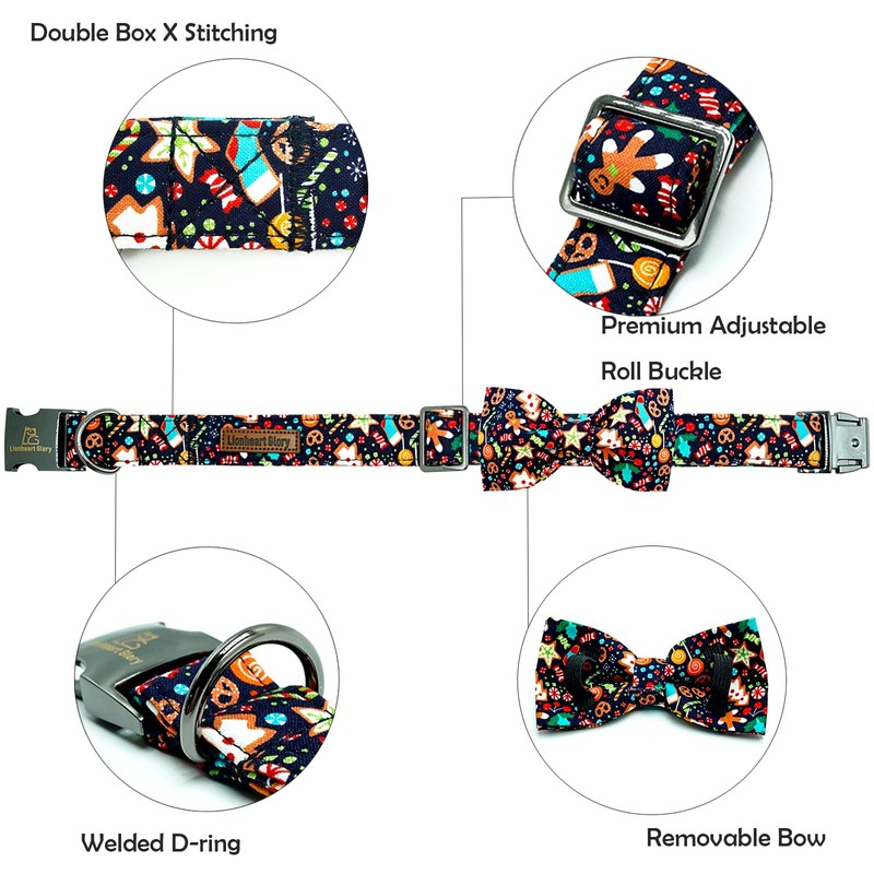Lionheart glory Christmas Dog Bow Collar Gingerbread Man Print Dog