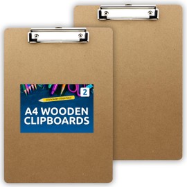 SOL 2pk A4 Wooden Clipboards, Smooth Writing Surface Clipboard A4 with Metal Clip, Portable, Durable & Lightweight for Fieldwork Writing, School Stationery, Art Drawing Board & Office Supplies