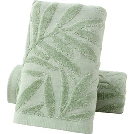 Solvio Premium 100% Cotton Towels Set - Sage Green Leaf Pattern Jacquard Towels - Super Soft and Highly Absorbent Bathroom Accessories for Home and Hotel