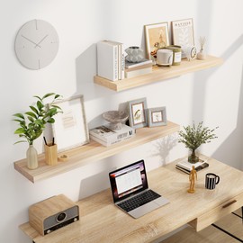 Fun Memories Floating Shelves, 9.3 Inch Deep Solid Pine Wood Wall Shelves for Storage, Wall Mounted Display Shelf with Invisible Heavy-Duty Metal Bracket, 55 Inch Width, Unfinished - DIY Stain