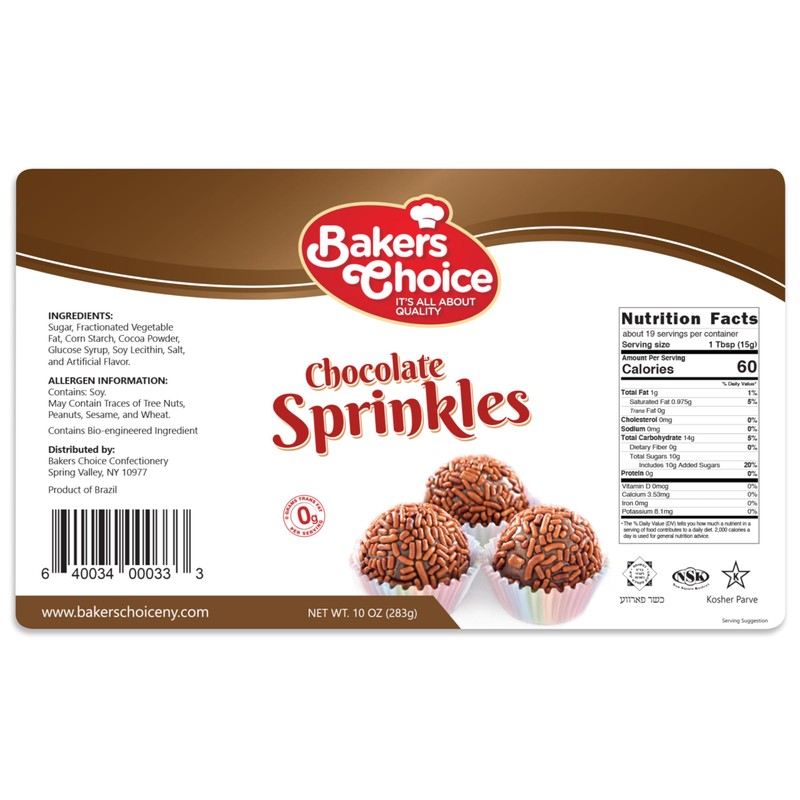 Bakers Choice Chocolate Sprinkles for Ice Cream Toppings - Chocolate