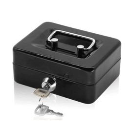 Steel Cash Box Safe with Lock 2 Keys, black
