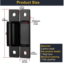 Heavy Duty gate Hinges for Large Heavy Wooden or Metal Gates.7''Gate Hinge Open 180°,Face Mount Bolt on or Weld on gate Within 1100 Lbs, Built-in Roller Bearings for Driveway Gate,2p