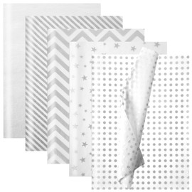 SANNIX 100 Sheets Silver White Tissue Paper Star Dots Stripes Waves Print Bulk Gift Wrapping Paper for Gift Wrapping DIY Crafts Birthday Christmas Party Gift Decoration 19.7 ×13.8 Inch