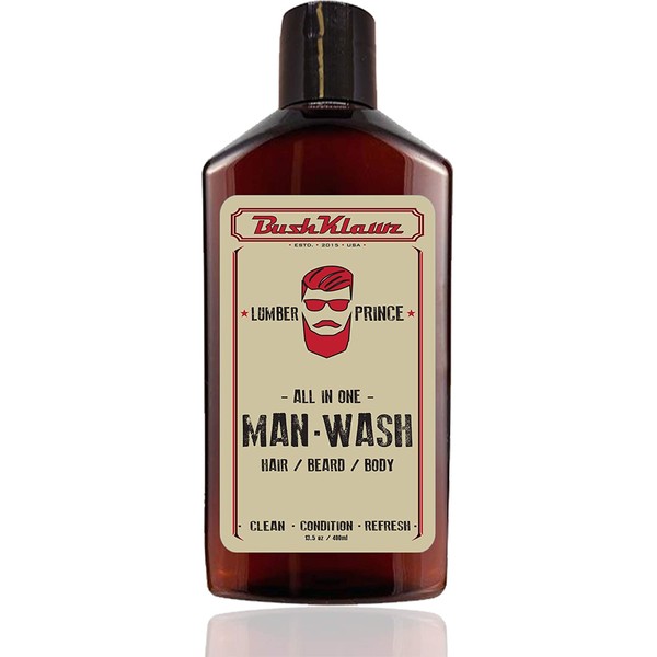 BushKlawz Lumber Prince Man Wash 13.5 oz All in One Hair Beard & Body Shampoo, Conditioner, Beard & Body Wash