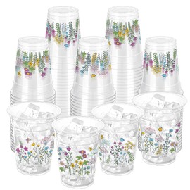 ZCPTZ 100 Pcs Wildflower Plastic Cups 12 oz Floral Party Cups Vintage Floral Drinking Cup Flower Spring Summer Disposable Cup for Spring Groovy Party Wildflower Baby Shower Birthday Supplies