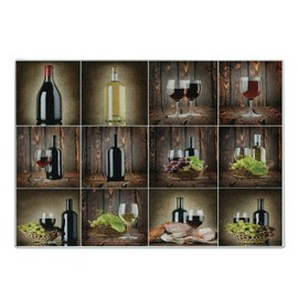 Ambesonne Wine Cutting Board, Drink Themed Collage on Wooden Backdrop Grapes and Meat Rustic Country Theme, Decorative Tempered Glass Cutting and Serving Board, Small Size, Brown Black