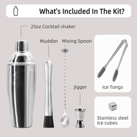 HOMEIDEAS 25oz Cocktail Shaker Set with Built in Strainer, Professional Stainless Steel Bar Shaker for Martini