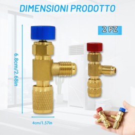 2 Pezzi Valvola Controllo Flusso R410 R22, Valvola di Sicurezza Ricarica Refrigerante con Attacco Rapido, Adattatore per Manometro e Tubo, Accessori per Impianti di Aria Condizionata