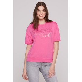 SOCCX Ladies Sequin Logo Short Sleeve Sweatshirt, Floral pink, S