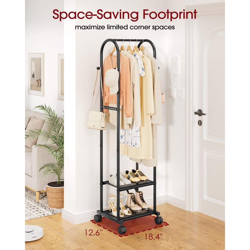 Sakugi Heavy Duty Premium Clothes Rack with 2-Tier Mesh Shoe