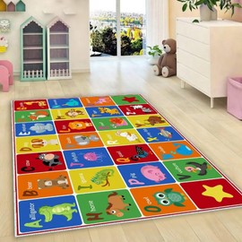 SXYLPP ABC Alphabet Animal Rug, Educational Letter Learning Game Playmat for Kids, Crawl Floor Mat in The Bedroom, Playroom, or Classroom(47x71in)