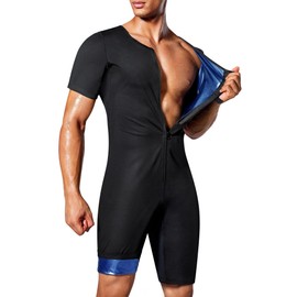 Junlan Sauna Suit for Men Full Body Waist Trainer Sauna Shirt for Working Out(Blue,Small)