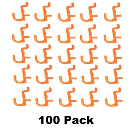 JSP Manufacturing Pegboard Hooks Non-Locking Plastic J Style Hook | Garage Tool Storage Craft Hooks Pegboard Accessories (100, Orange)