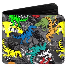 EXXBYELI Boys Wallet Funny Leather Cute Dinosaur Wallets Credit Id Card Cash Holder Black Rfid Blocking Zipper Aesthetic Cool Pattern For Teen Boys Male Youth Guys Men Teenager