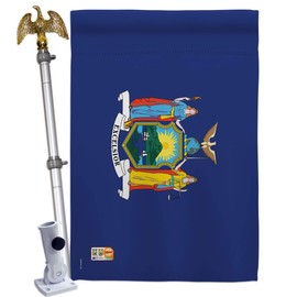 Ornament Collection HS191533-BO-02 New York Americana States Decorative Vertical House Flag Set, 28"x 40" w/Flagpole, Multi-Color
