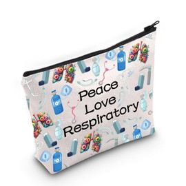 JXGZSO Respiratory Care Week Cosmetic Bag Respiratory Therapist Gift Peace Love Respiratory Makeup Zipper Bag Colorful Lungs Pouch (Peace Love Respiratory Bag)