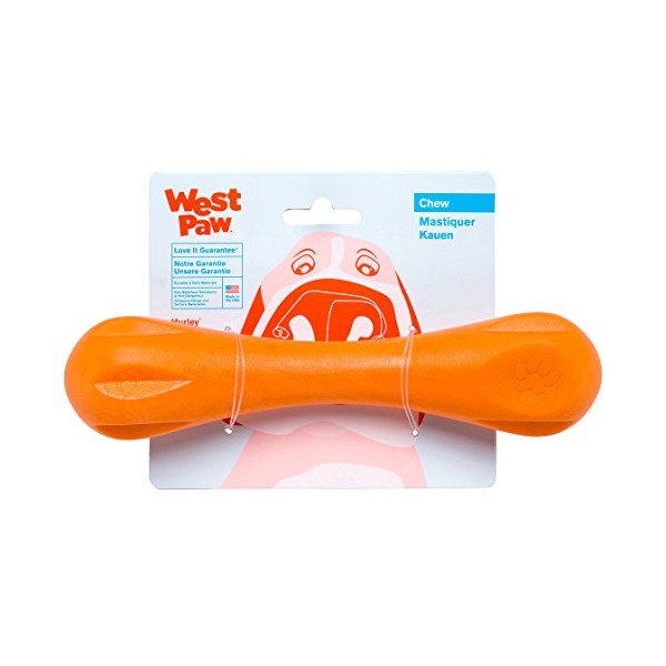 West Paw Zogoflex Hurley Dog Bone Chew Toy – Floatable Pet Toys for Aggressive Chewers, Catch, Fetch – Bright-Colored Bones for Dogs – Recyclable, Dishwasher-Safe, Non-Toxic, Large, Tangerine