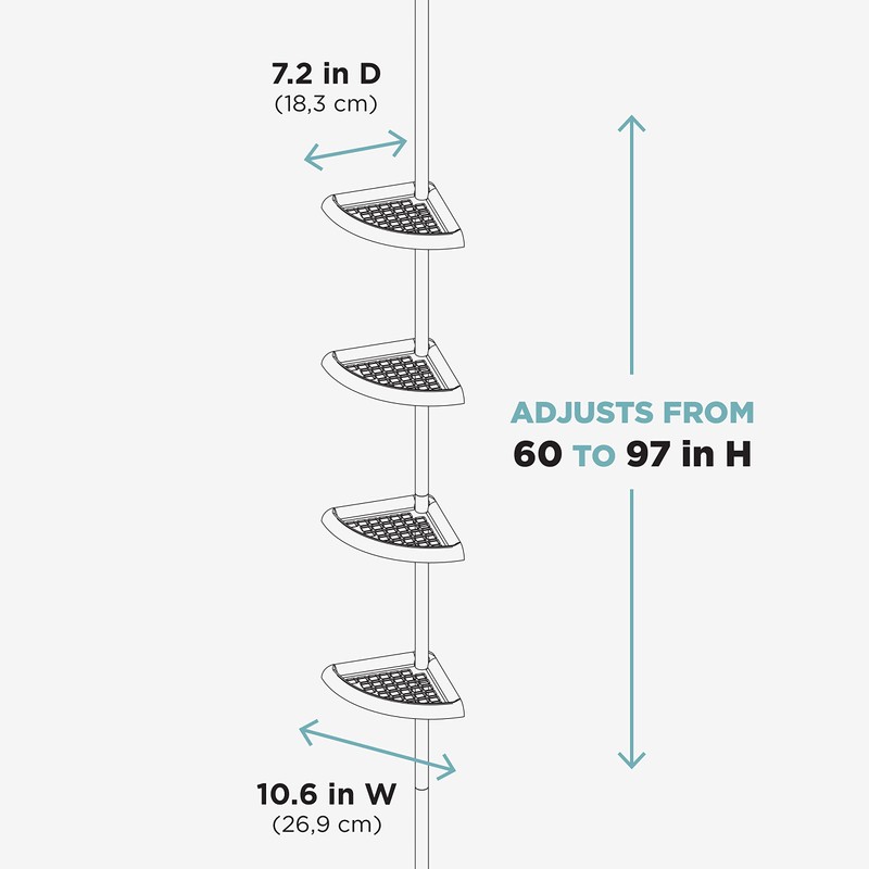 Zenna Home Tension Pole Shower Caddy, 4 Shelves, Adjustable, 60