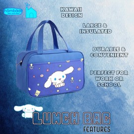 hombäde Lunch Bag Cooler Tote Large Insulated Kawaii Leak Proof Food Portable Waterproof Reusable Anime for Work Picnic Travel (Blue Roll)
