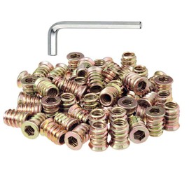 50 Pieces 1/4-20 Threaded Inserts for Wood Nutsert Furniture Screw-in Nut 15mm Length Hex Drive