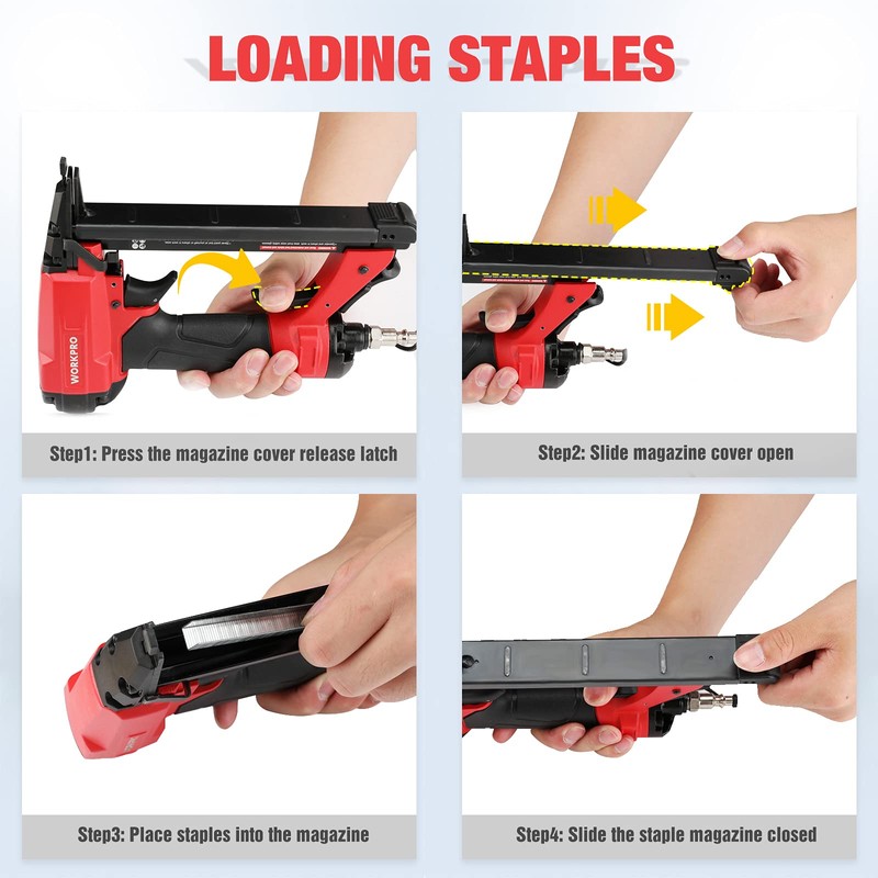 WORKPRO Pneumatic 20 Gauge Staple Gun, T50 Upholstery Stapler with