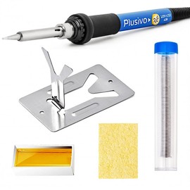 Soldering Iron Kit, 60W Soldering Iron Adjustable Temperature 5-in-1, Solder Wire, Stand, Rosin Paste Flux, Sponge, Fast Heating, Desoldering Electronic Repair DIY Hobby 120V US Plug