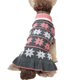 Jecikelon Pet Dog Sweaters for Small Dogs Dress with Snow Knitwear Turtleneck Pullover Dog Clothes Warm Winter Puppy Sweater Long Dresses (Grey, Small)