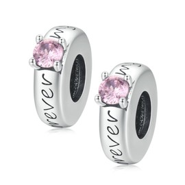 European Story Charm Solid 925 Sterling Silver Rubber Spacers, Focal Round Stopper Beads for Charm Bracelets, Set of 2, Sterling Silver