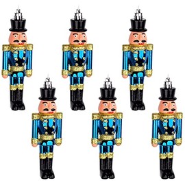 BWG 6 X Navy Blue Nutcracker Soldier 13cm Christmas Tree Baubles/Decorations