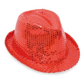 Carnival Devil Sequin Hat in Various Colours Trilby with Sequins Party Hat New Year's Eve Accessory Size Approx. 58 cm (Red)