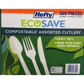 Hefty Ecosave Compostable Assorted Cutlery, 360pc -180 fork, 120 spoon, 60 knife
