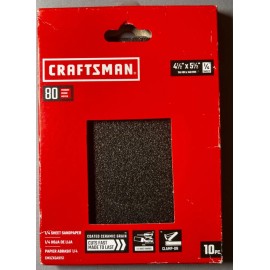 Craftsman 10 Pack CRAFTSMAN CMXZXGA9151 1/4 Sheet Sand Paper 80 Grit 4-1/2 x 5-1/2"