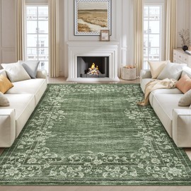 GarveeHome Washable Rug 10x13 Farmhouse Living Room Rug Green Non Slip Large Area Rug for Bedroom Soft Non Shedding Throw Rugs Stain Resistant Carpet for Office Dining Room Nursery Green 10'x13'