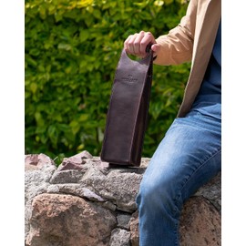 Leather Tote Wine Carrier Bag | Premium Quality Single Bottle Carry with Strong Handles, Full Grain Leather & Metal Buckle - Protective Carrier for Picnic, Wine Champagne Gift Bag in Burgundy