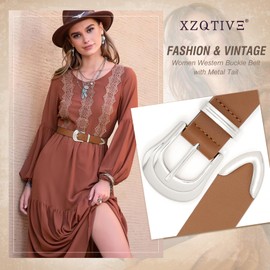 XZQTIVE Women's Leather Belt for Jeans Pants Dresses Fashion Ladies Western Leather Belt Silver Buckle, Brown, X-Large: fits waist from 37"-40"