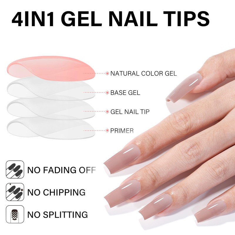 AILLSA Medium Gel Nail Tips Square Shape 5 Natural Colors