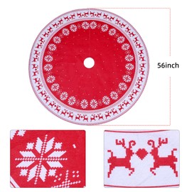 Christmas Tree Skirt,Red Tree Skirts 56 Inch Snowflake Reindeer Tree Skiets, for Xmas Tree and Holiday Indoor Decoration