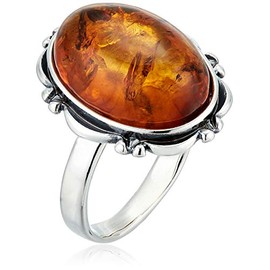 HolidayGiftShops Sterling Silver and Baltic Honey Oval Amber Ring Size: 12