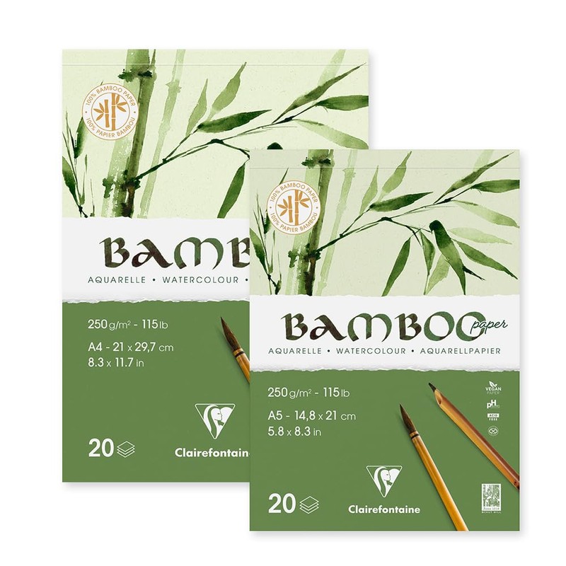 Clairefontaine 975919C Bamboo Watercolour Block Glued on One Side 20
