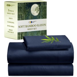 California Design Den Sheets Set Twin, Cooling Bamboo Rayon Sheets, Luxury Twin Sheet Set with Fitted Deep Pockets, Rayon Bamboo Sheets Twin Navy Blue - Navy Blue