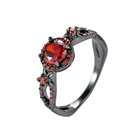 Gothic Black Rings Purple Red Crystal Zircon Diamond Wedding Engagement Ring Size 5-10, 5, Non-Precious Metal, No Gemstone
