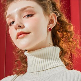 RLHRNDE Christmas Earrings for Women Girls 14K Gold Snowflake Slidable Santa Claus Threader Tassel Earrings Red Crystal Hat Sock Studs Earring Cute Christmas Xmas Party Jewelry (Christmas Santa)