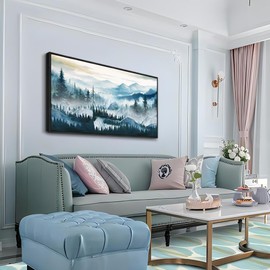 Wapluam Black Framed Wall Art For Living Room Large Abstract Wall Decor For Bedroom Office Inspiration Pictures Fog forest Wall Painting Canvas Art Prints Artwork Ready To Hang Home Decorations